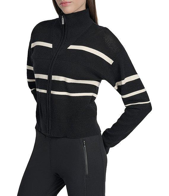 DKNY Sport by Donna Karan Stripe Long Sleeve Zip Front Cardigan Product Image