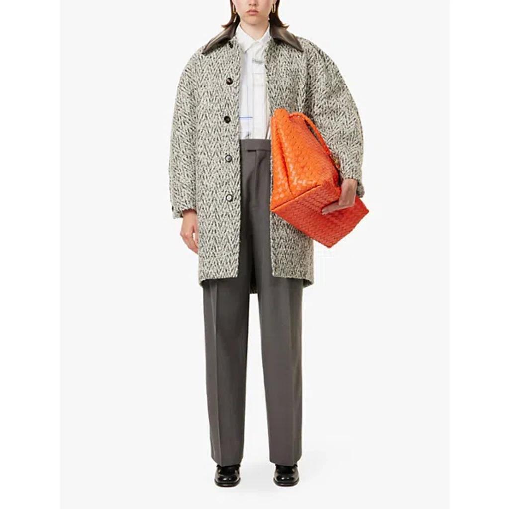 BOTTEGA VENETA Wool Boucle Chevron Coat In Charcoal Beige Product Image