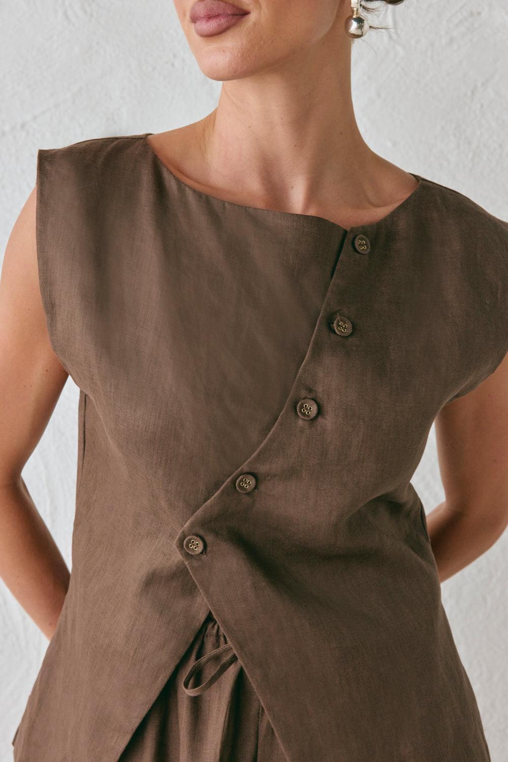 Aria Linen Vest Chocolate Product Image