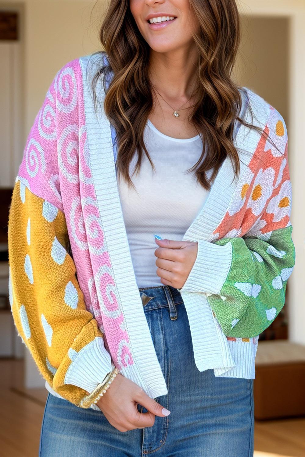 Color Block Open Front Long Sleeve Cardigan Product Image