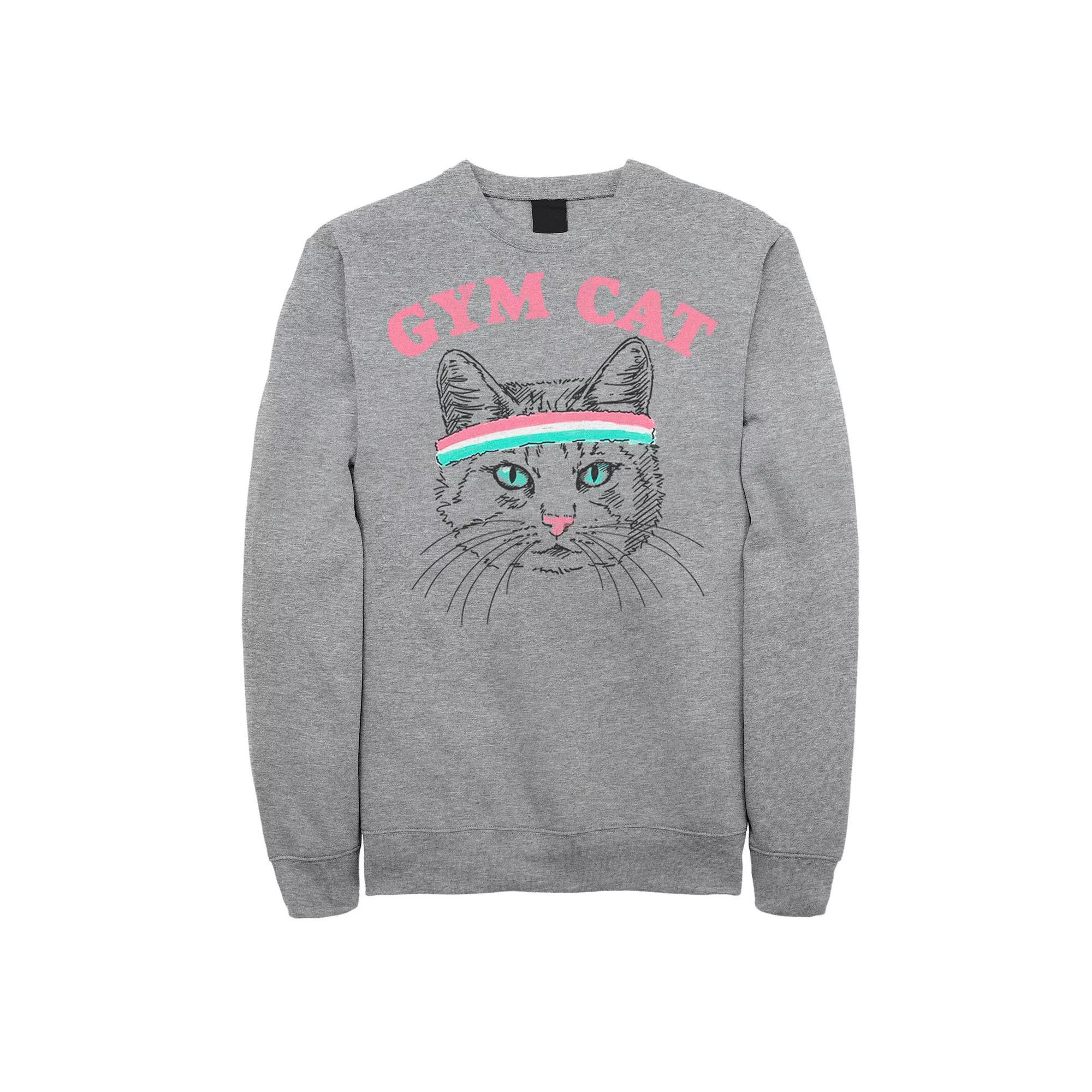 Men's Gym Cat Outline With Headband Sweatshirt, Size: 3XL, Athletic Grey Product Image