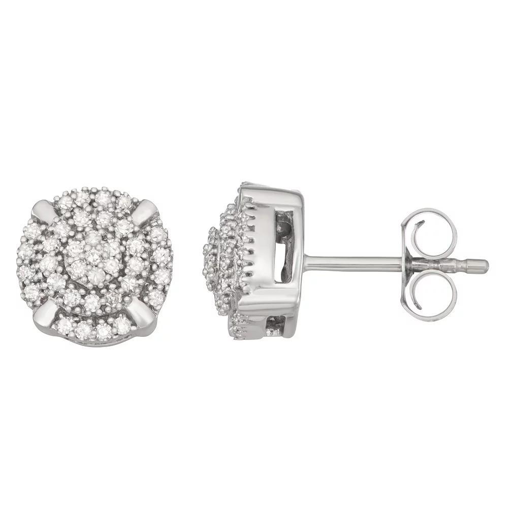HDI Sterling Silver 1/3 Carat T.W. Diamond Cluster Stud Earrings, Womens Product Image