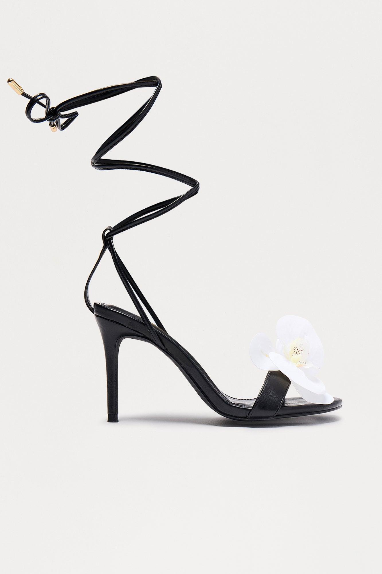 Florrie Flower Wrap Up Heels - Black Product Image