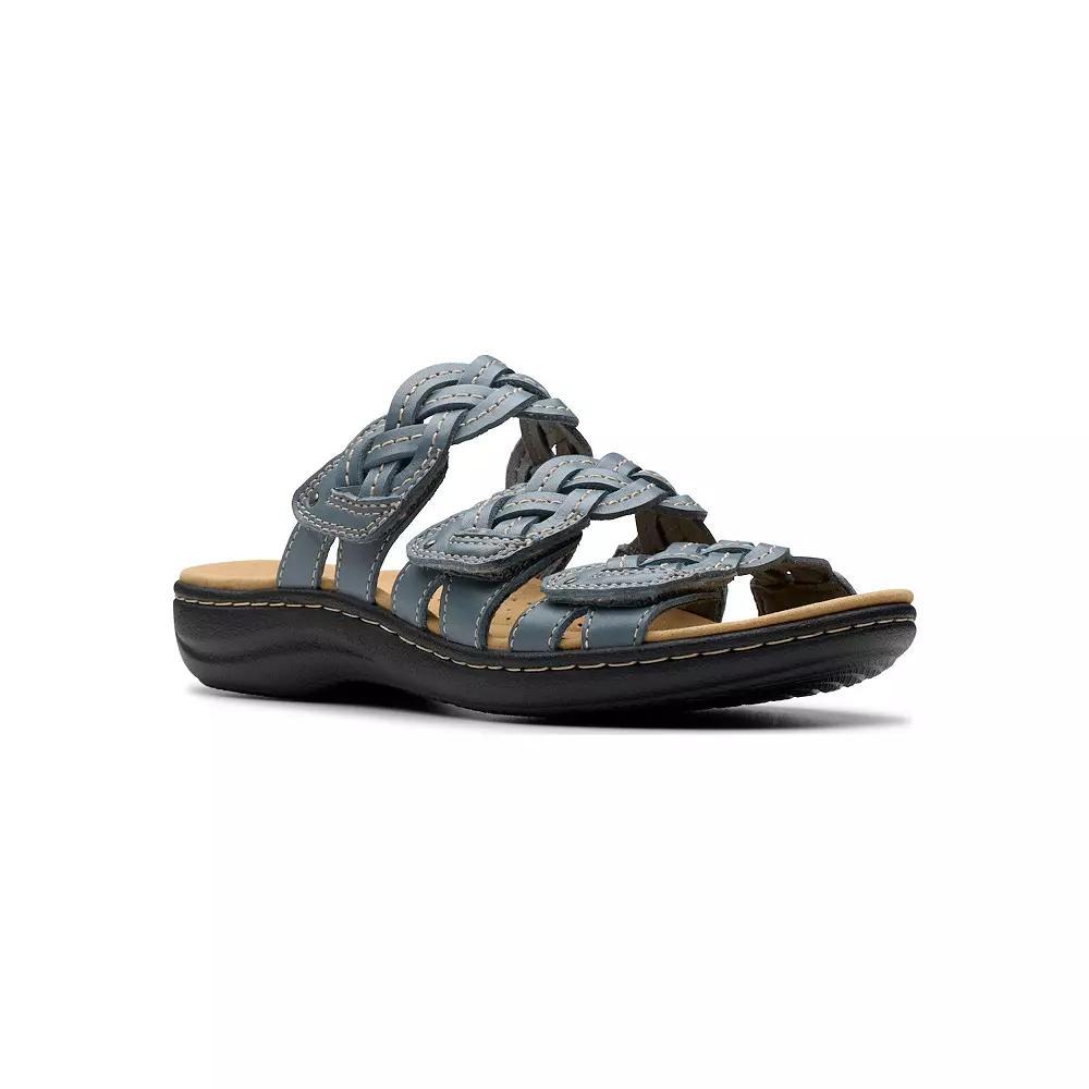 Clarks® Womens Laurieann Rio Leather Slide Sandals, Women's, Size: 10, Blue Gray Leather Product Image