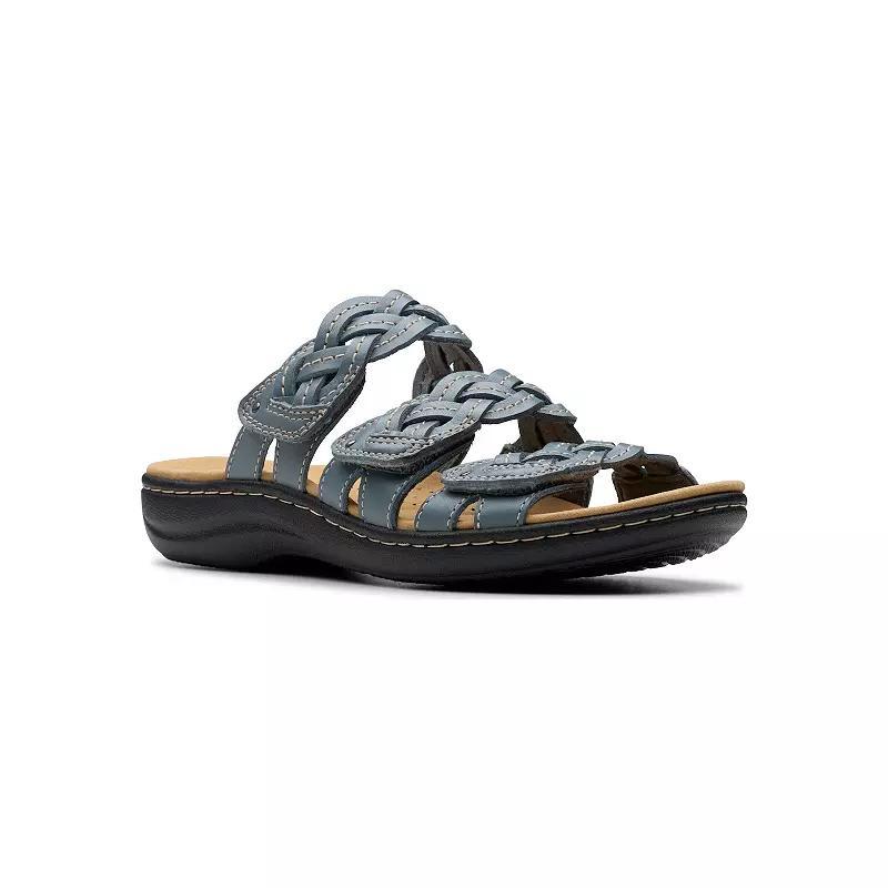 Clarks® Womens Laurieann Rio Leather Slide Sandals, Women's, Size: 10, Blue Gray Leather Product Image