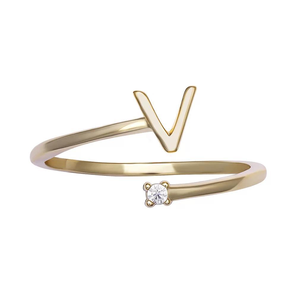 PRIMROSE Sterling Silver Cubic Zirconia Initial Bypass Band Ring, Womens Gold Tone K Product Image