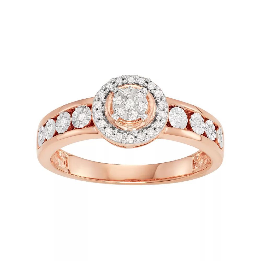 14k Rose Gold Over Silver 1/6 Carat T.W. Diamond Halo Ring, Women's, Size: 5, Pink Tone Product Image