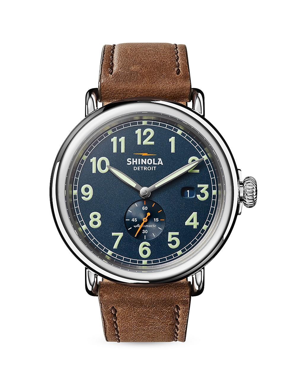 Mens Runwell Leather Strap Automatic Watch, 45mm Product Image