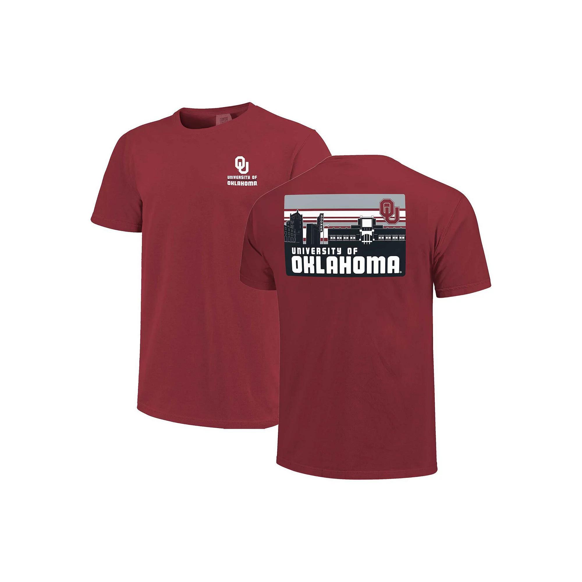 Mens Crimson Oklahoma Sooners Striped Campus Skyline T-Shirt Product Image