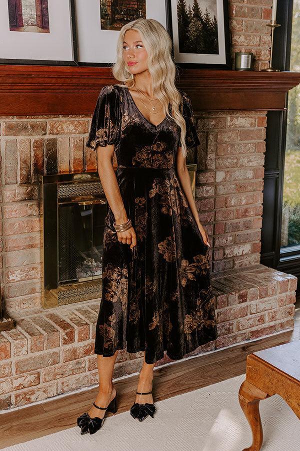 Maple and Mahogany Floral Velvet Midi Product Image