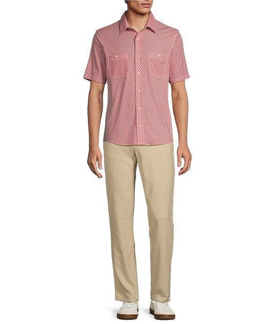 Rowm Rec + Relax Short Sleeve Geometric Print Knit Button-Front Shirt Product Image