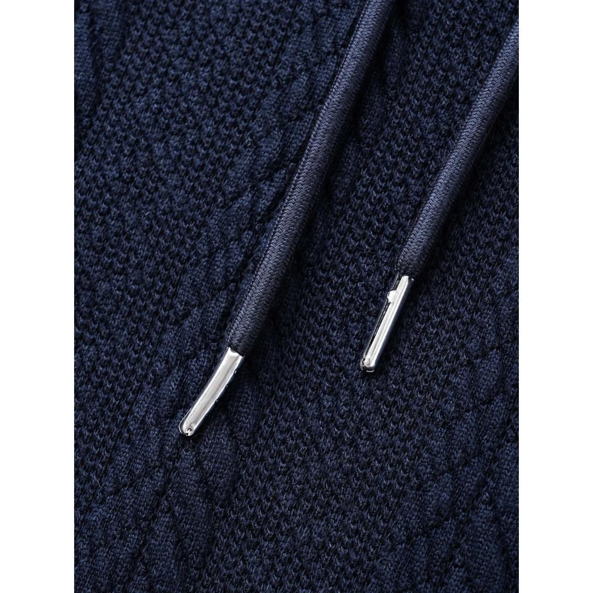 Plus Size Solid Cable Knit Hooded Drawstring Sweatshirt Women DarkBlue Casual Texture Hooded Everyday Sweatshirts BloomChic 26/4X Product Image