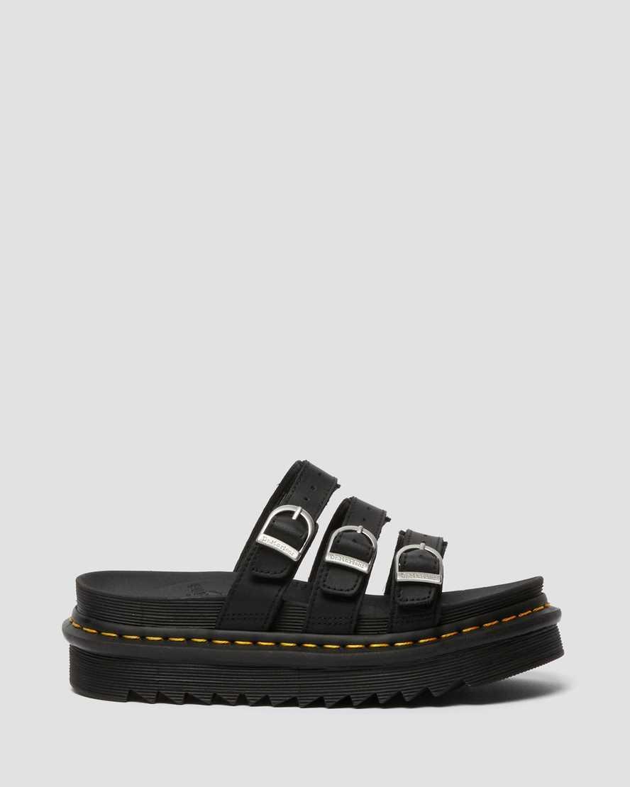 Dr. Martens Womens Blaire Leather Buckle Platform Slide Sandals Product Image