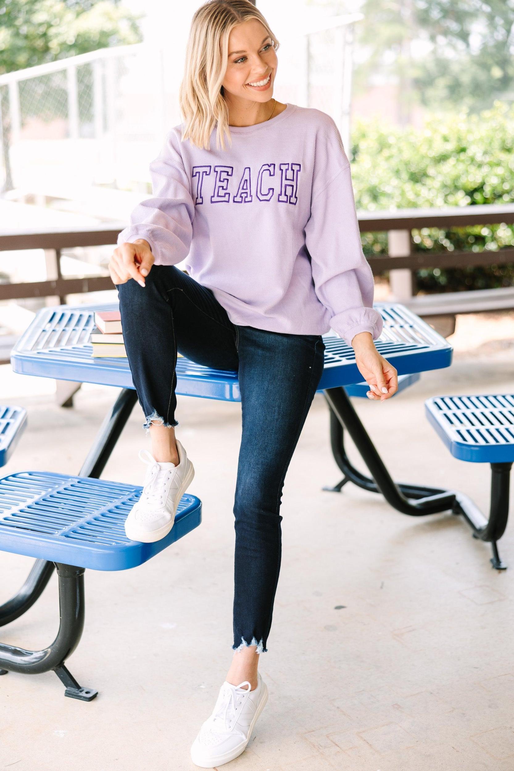 Teach Lilac Purple Corded Embroidered Sweatshirt Female Product Image