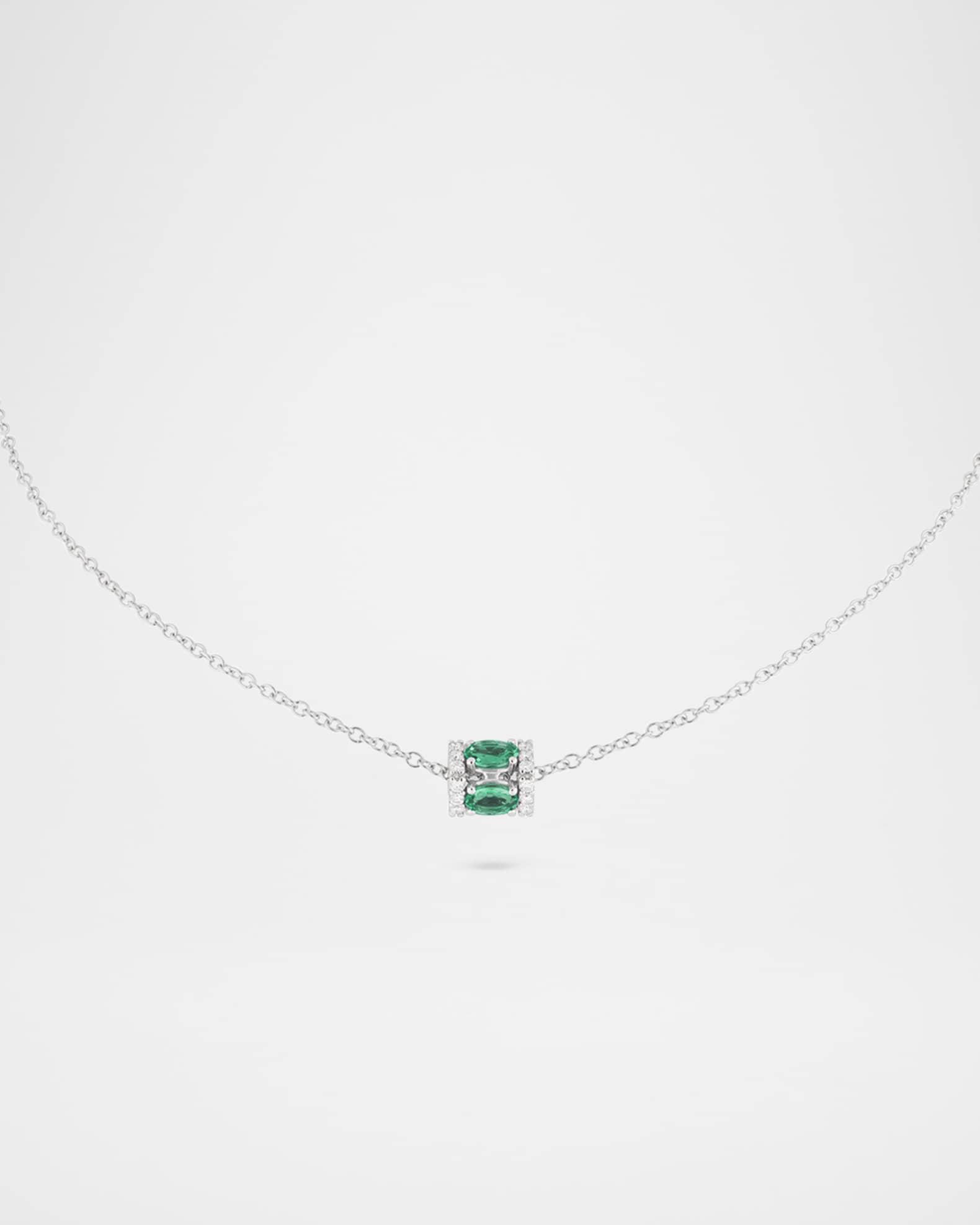 Procida 18K White Gold Pendant Necklace with Diamonds and Emeralds Product Image
