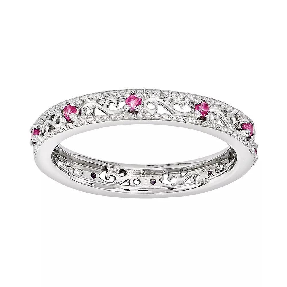 Stacks & Stones Sterling Silver Lab-Created Pink Sapphire Stack Ring, Women's, Size: 6 Product Image
