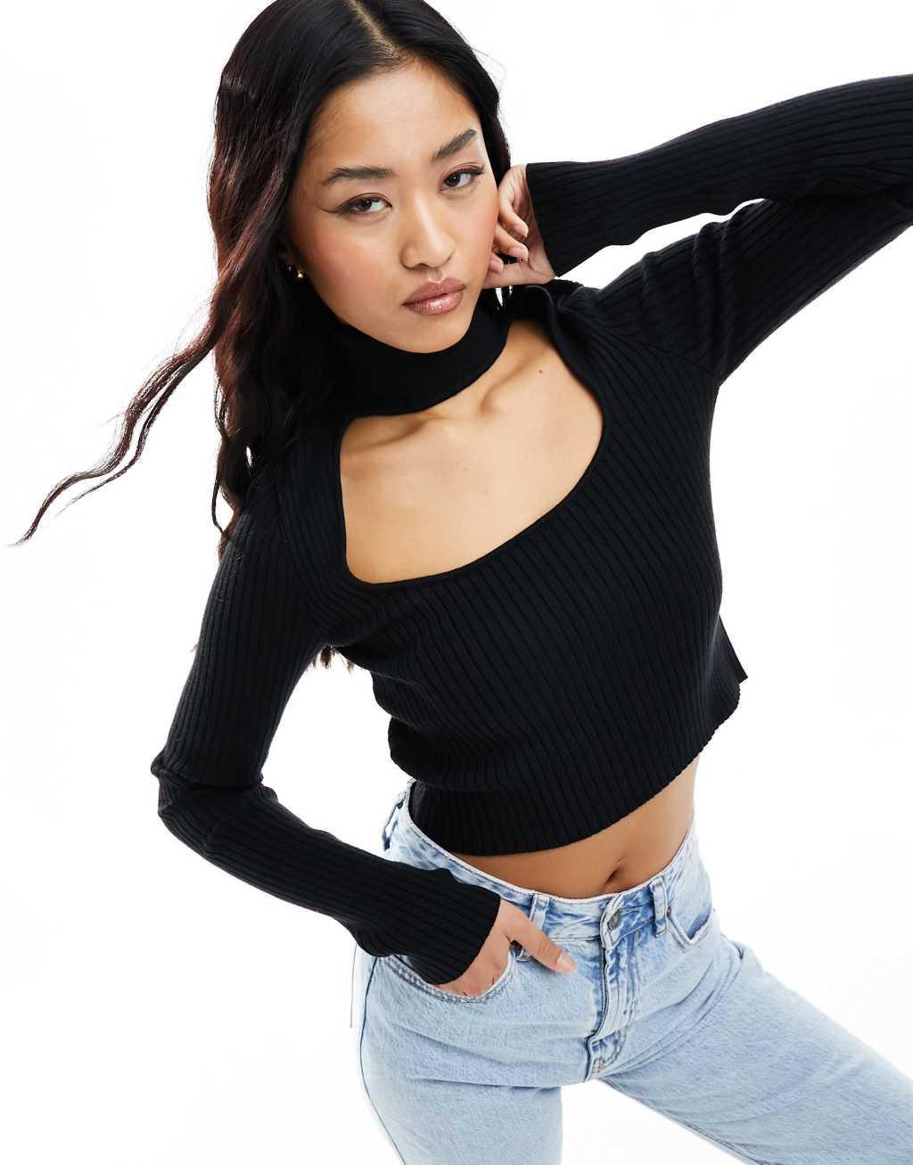 Bershka roll neck choker detail sweater Product Image
