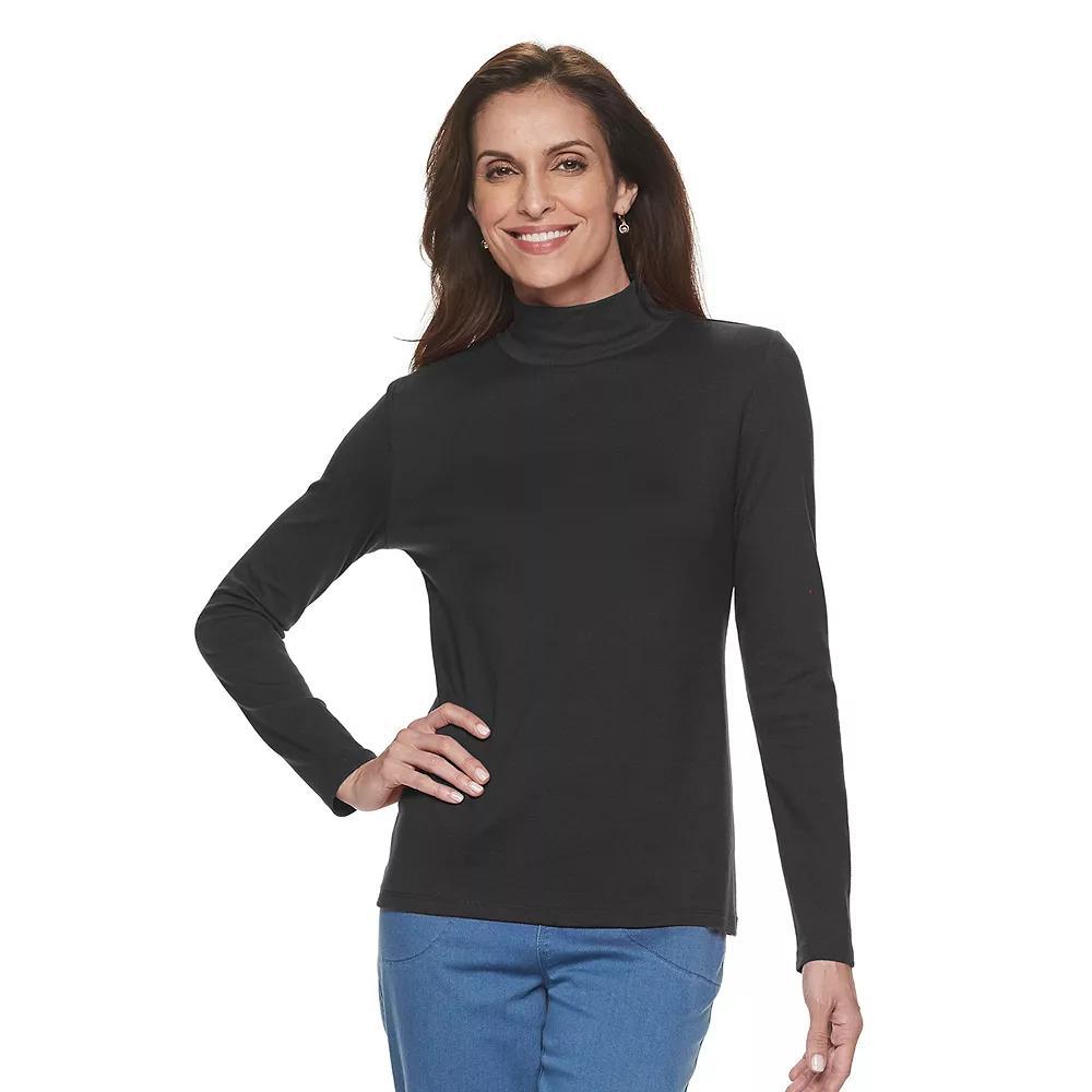 Petite Croft & Barrow® Long Sleeve Mockneck Top, Women's, Size: XXL Petite, Black Product Image