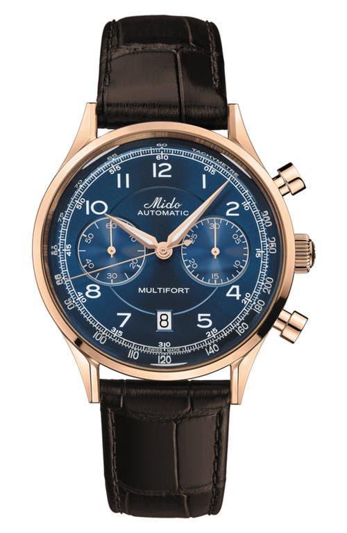 Mido Mens Swiss Automatic Chronograph Multifort Brown Leather Strap Watch 42mm Product Image