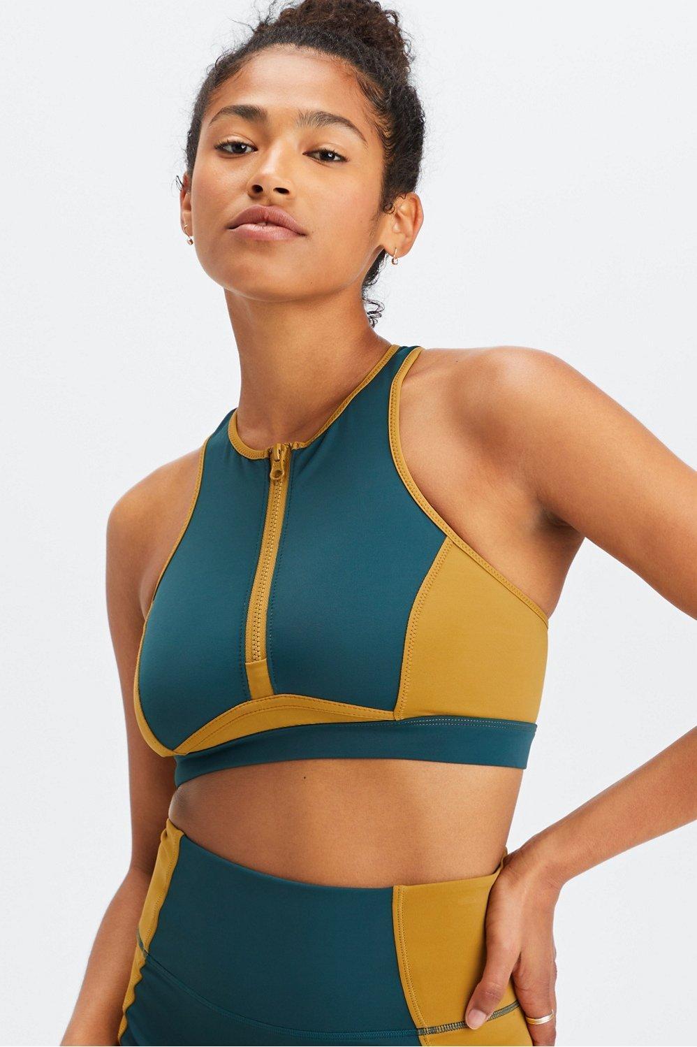 Fabletics Zip-Up Midi Swim Top Womens Midnight Wave/Warm Olive Size S Product Image