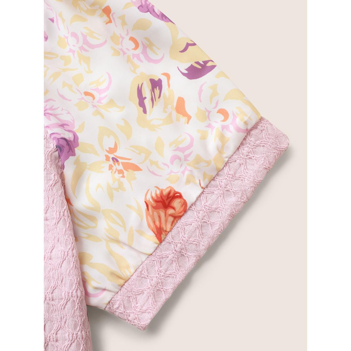 Plus Size Crew Neck Textured Patchwork Floral T-shirt Lightpink Women Elegant Texture Natural Flowers Round Neck Everyday T-shirts BloomChic 10/M Product Image