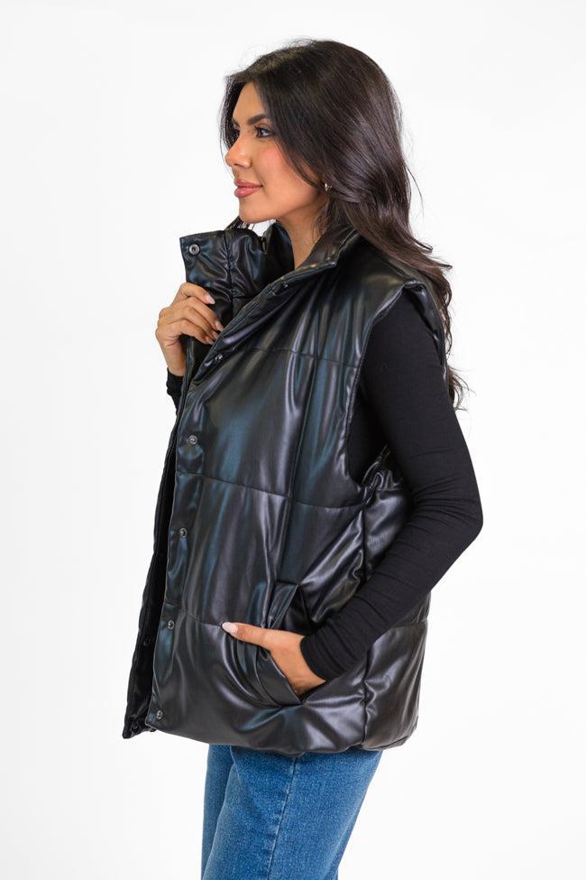 Wilder Days Black Faux Leather Puffer Vest FINAL SALE Product Image