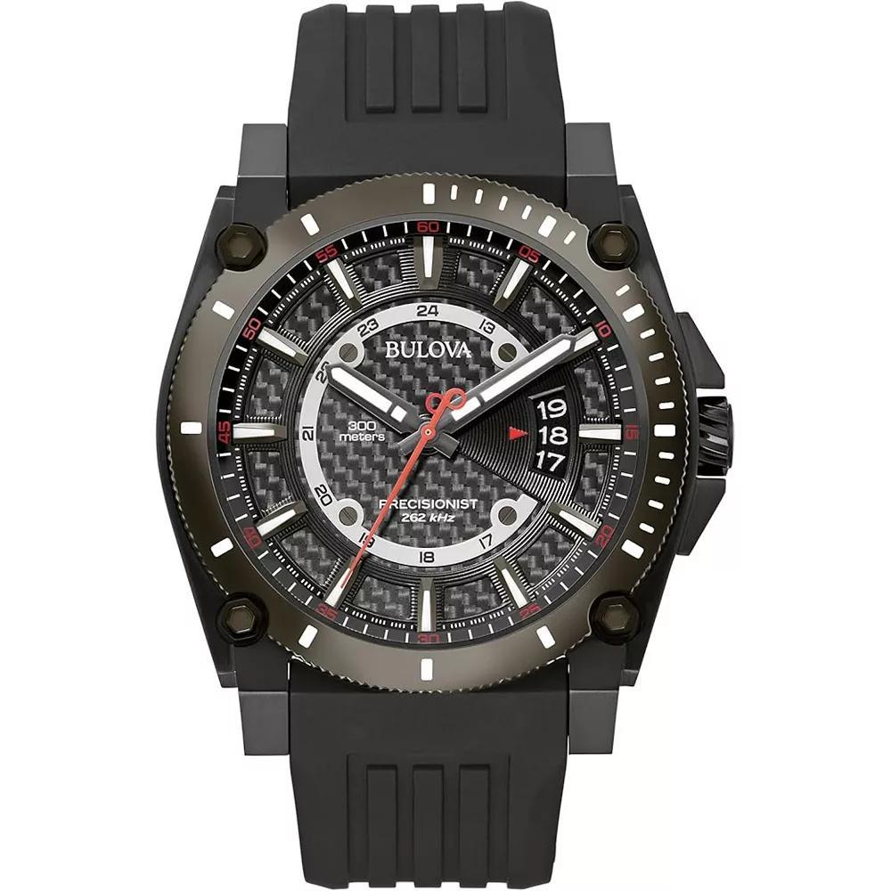Bulova Mens Icon Black Stainless Steel Calendar Dial Black Silicone Strap Watch - 98B417 Product Image