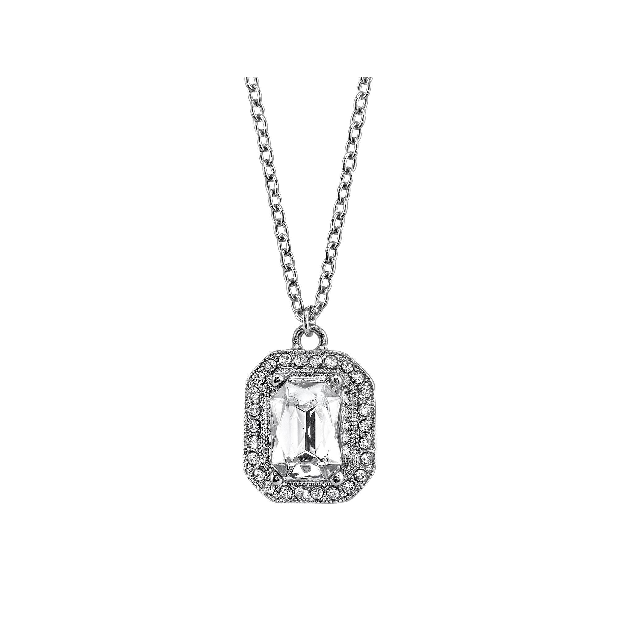 1928 Rectangle Halo Pendant Necklace, Women's, Size: 16", White Product Image