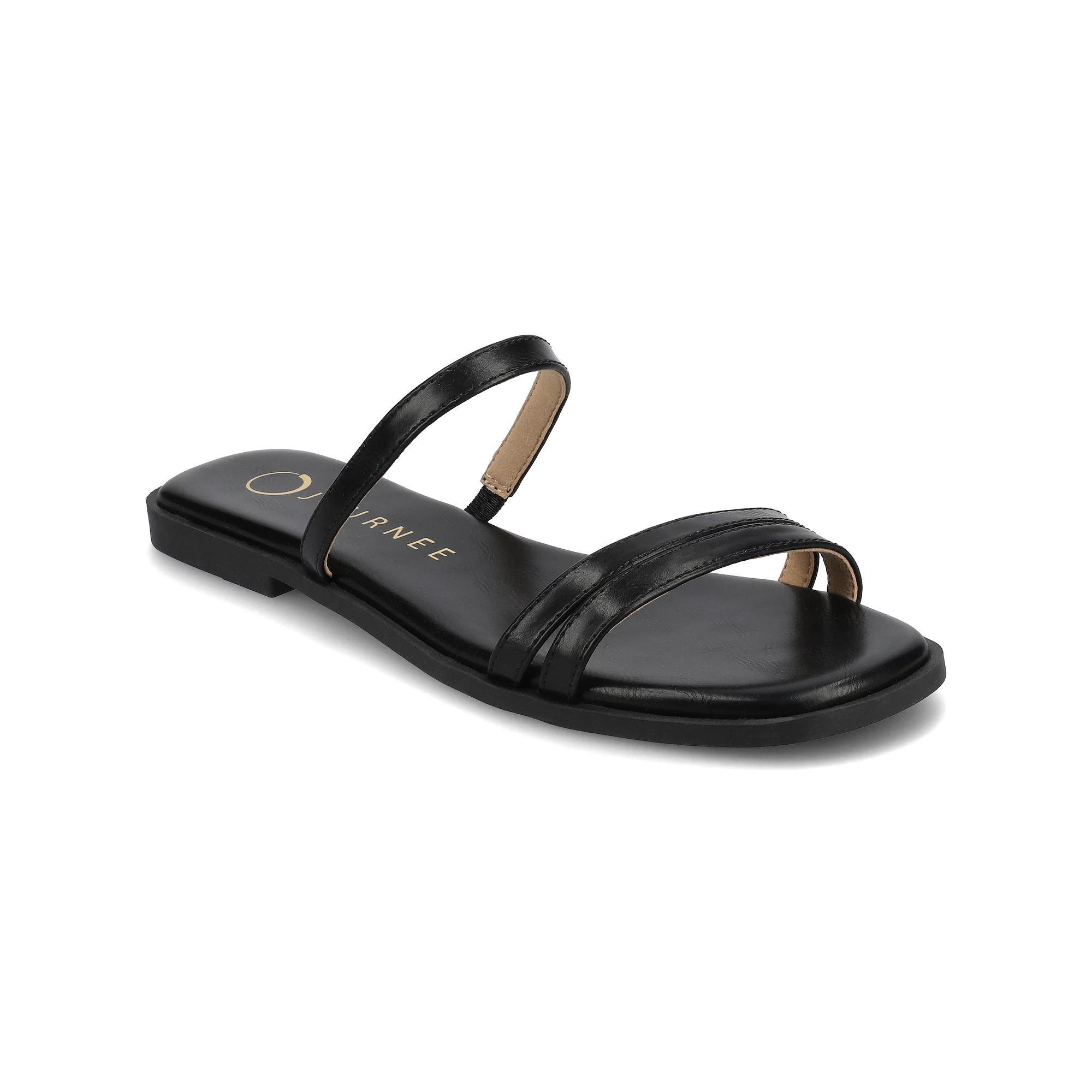 Journee Women's Multi Strap Slide On Flat Sandals, Size: 6.5, Black Product Image