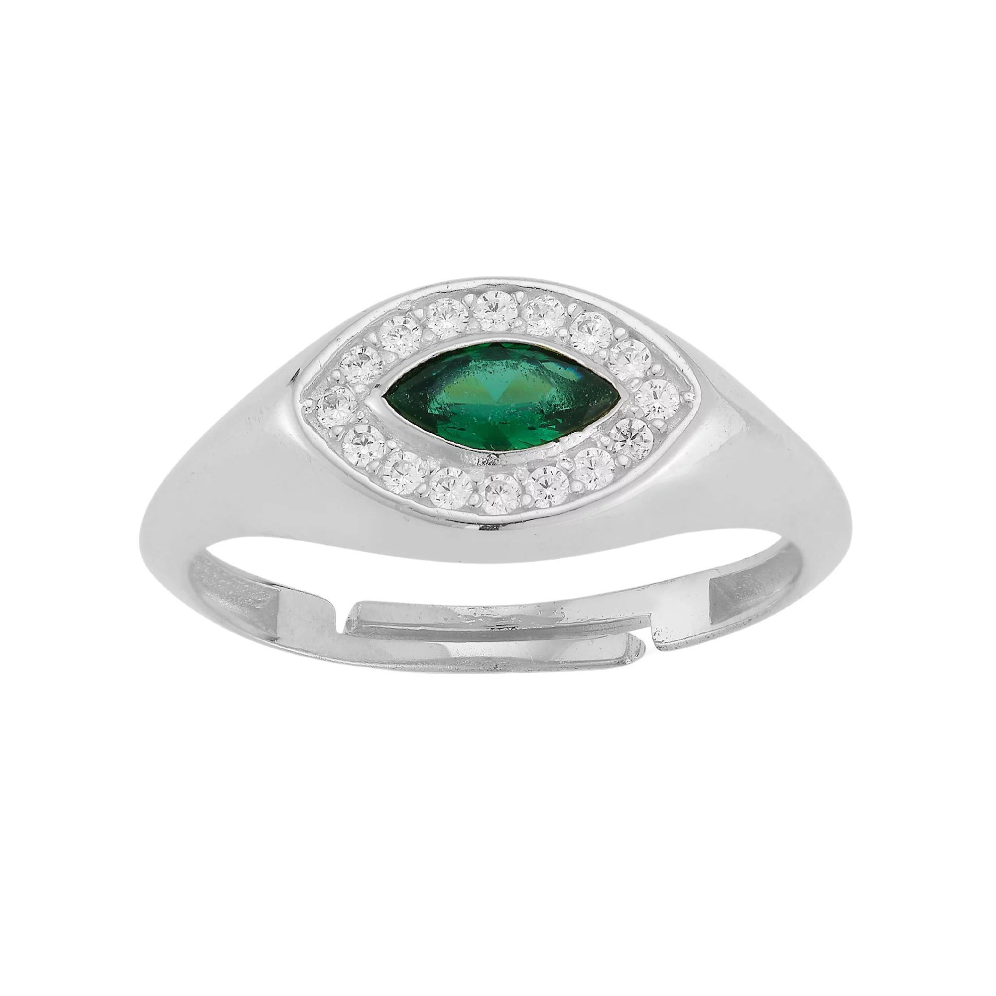 Sunkissed Sterling Sterling Silver Green & Clear Cubic Zirconia Eye Ring, Women's, Size: 7, Silver Tone Product Image