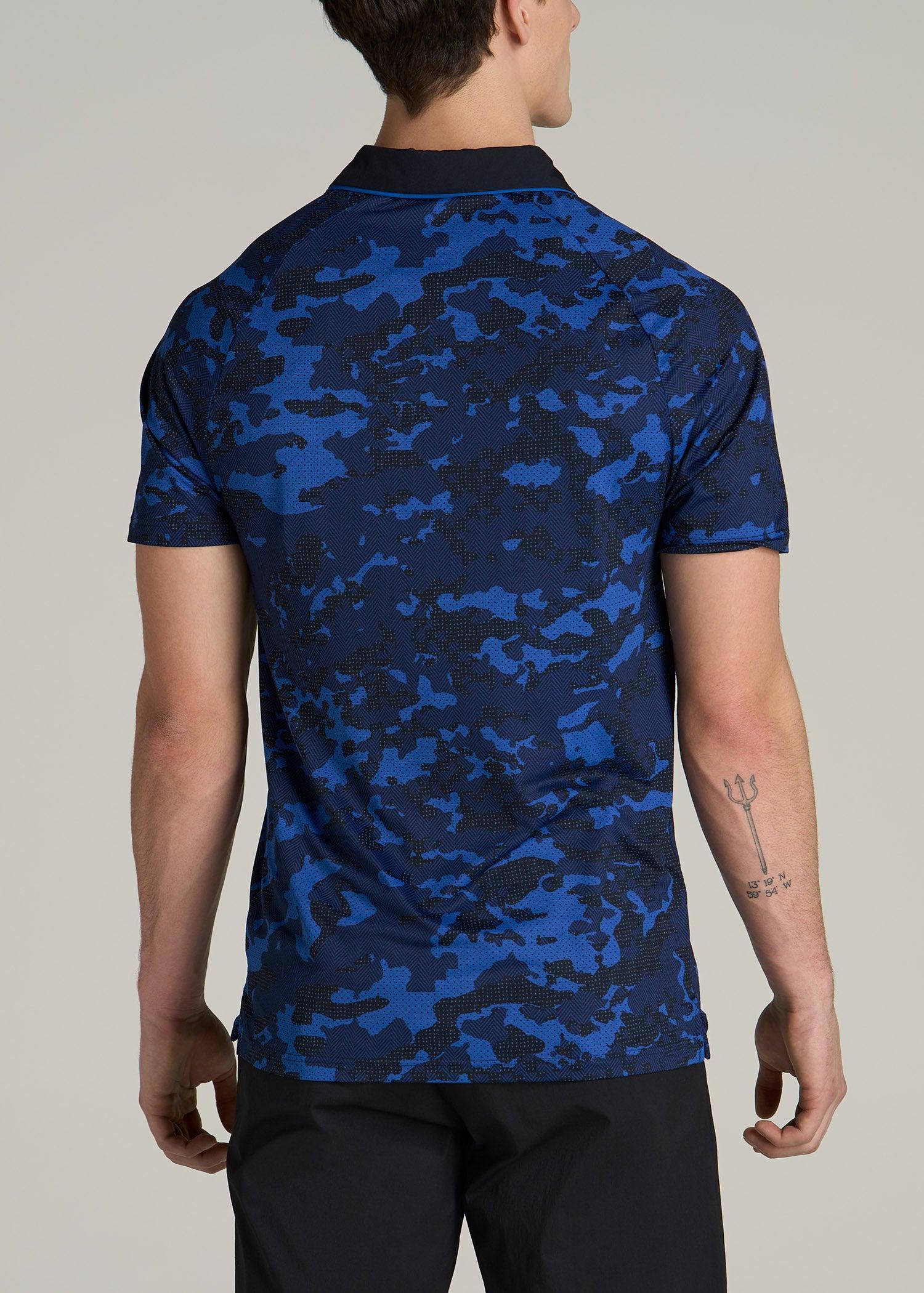 Contrast Collar A.T. Performance Print Golf Tall Men's Polo Shirt in Blue and Black Camo Male Product Image