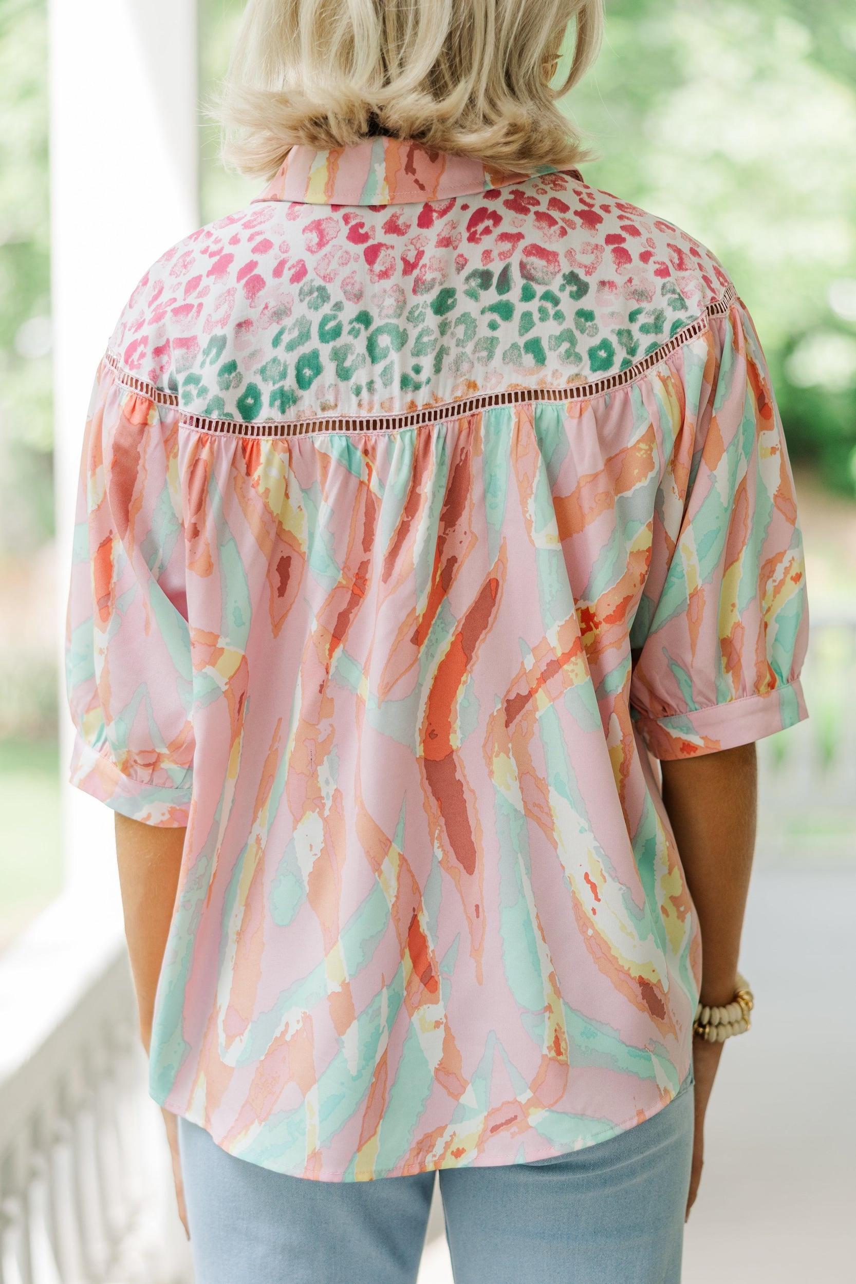 Think About Love Mauve Pink Mixed Print Blouse Female Product Image