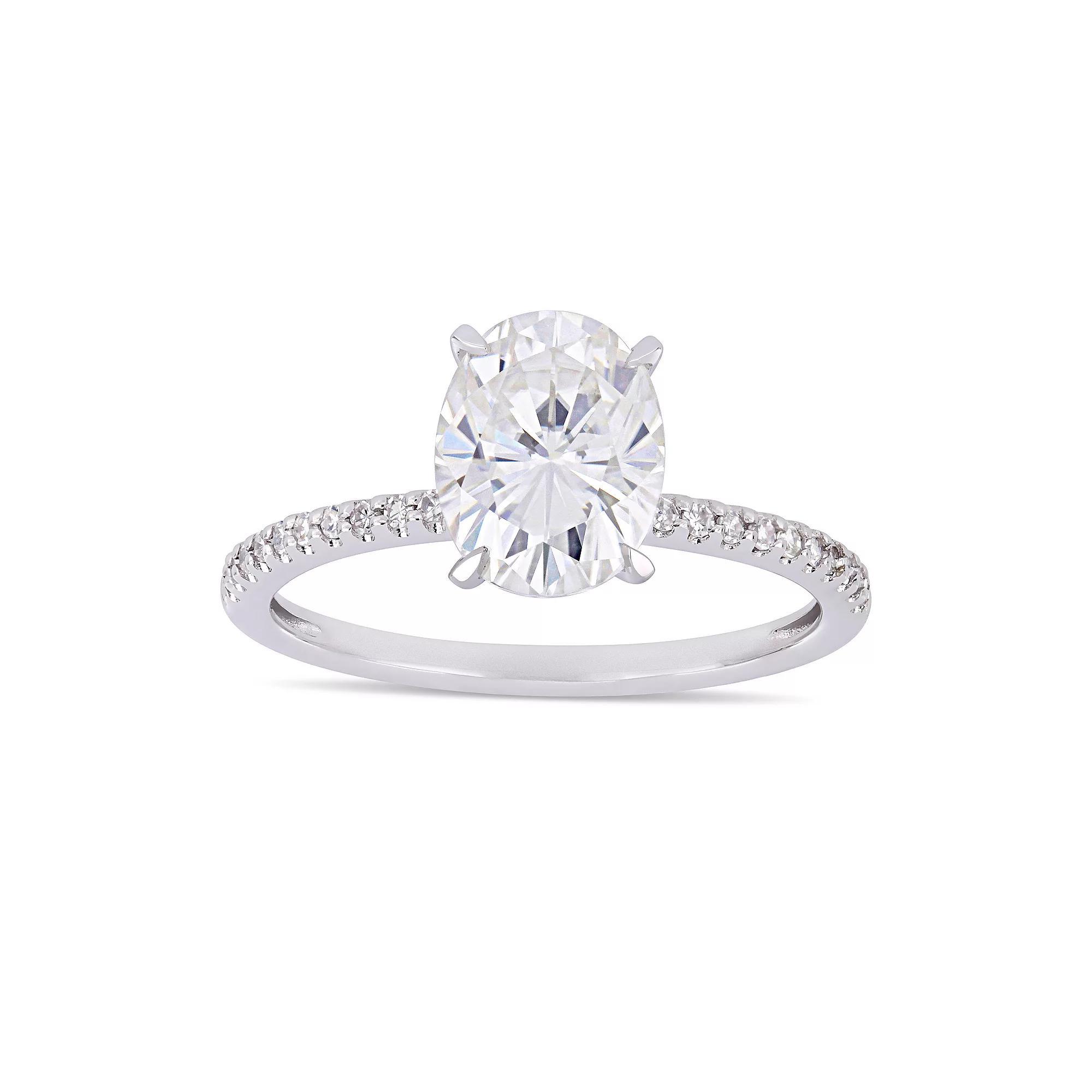 Stella Grace 2 ct. T.W. Oval Cut Lab-Created Moissanite & 1/10 ct. T.W. Diamond Engagement Ring, Womens 14k White Gold Product Image