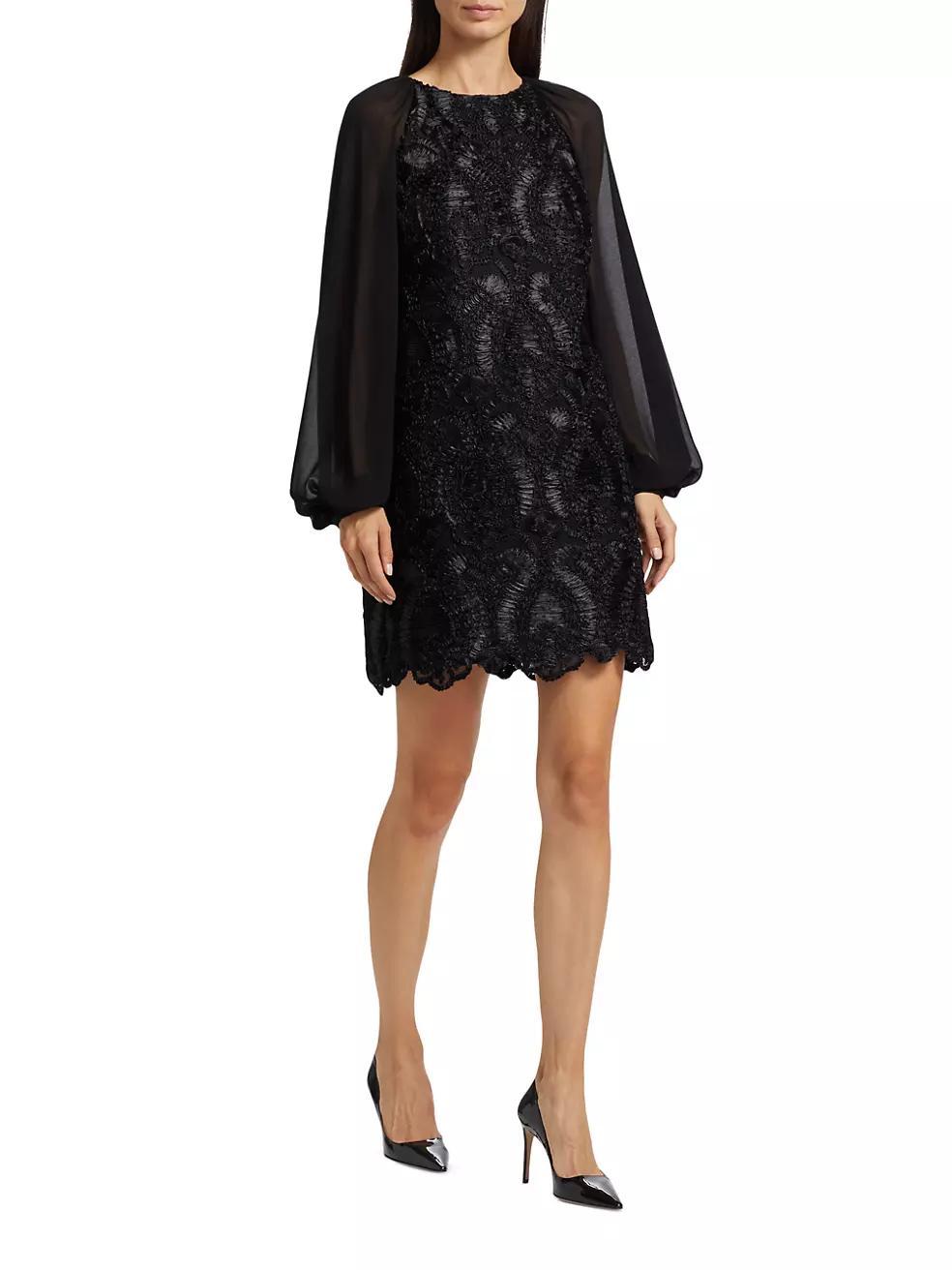 Soutache-Embellished Long-Sleeve Minidress Product Image