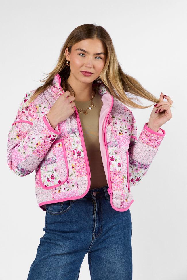 Going For It Floral Printed Zip Up Jacket FINAL SALE Product Image