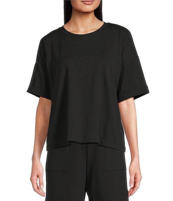 Eileen Fisher Organic Cotton Blend Stretch Jersey Round Neck Short Sleeve Top Product Image