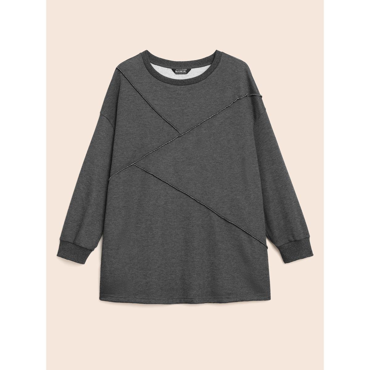Plus Size Tucked Seam Drop Shoulder Sleeve Sweatshirt Women DimGray Casual Tucked seam Loose Round Neck Everyday Sweatshirts BloomChic 12/L Product Image