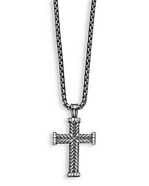 David Yurman Mens Chevron Cross Pendant in Sterling Silver with Diamonds, 33.5mm Product Image
