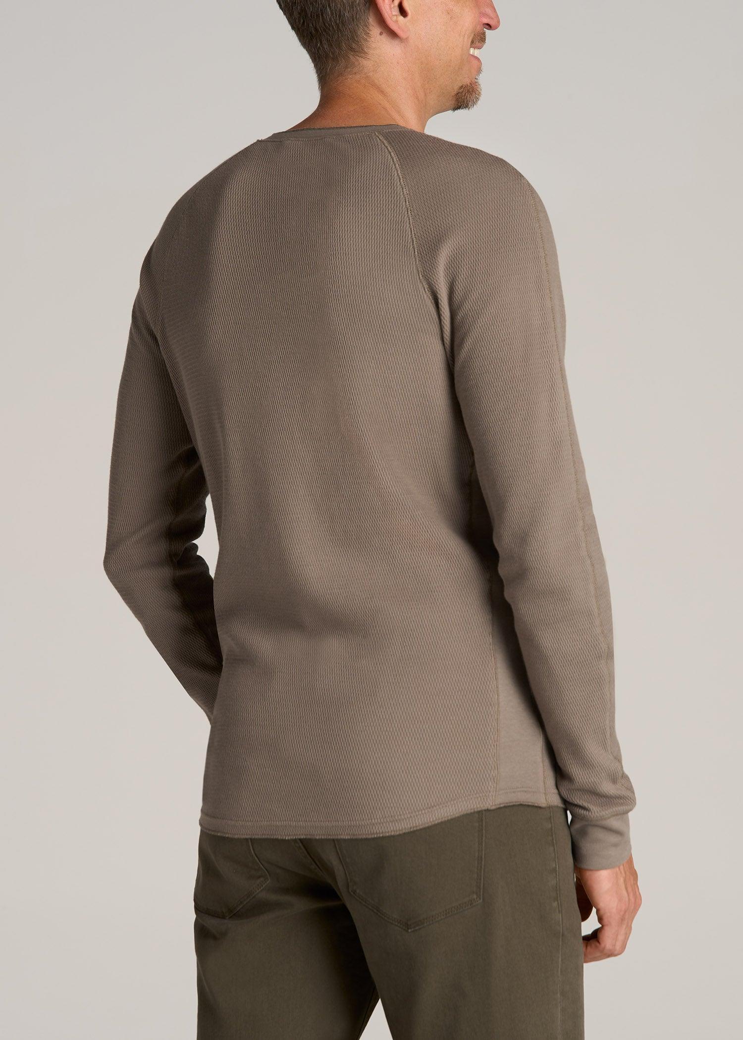 Double Honeycomb Thermal Long-Sleeve Henley Shirt for Tall Men in Dark Sand Product Image