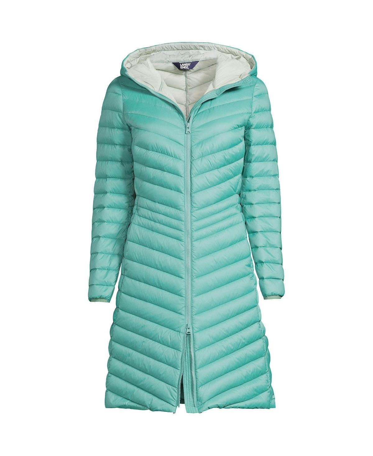 Women's Lands' End Hooded Wanderweight Ultralight Packable Long Down Coat, Size: Medium Tall, Black Product Image