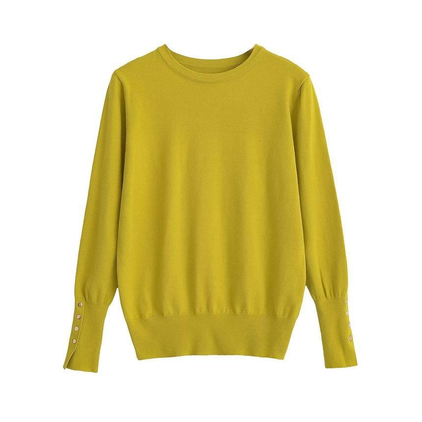 Long Sleeve Crew Neck Plain Knit Top Product Image