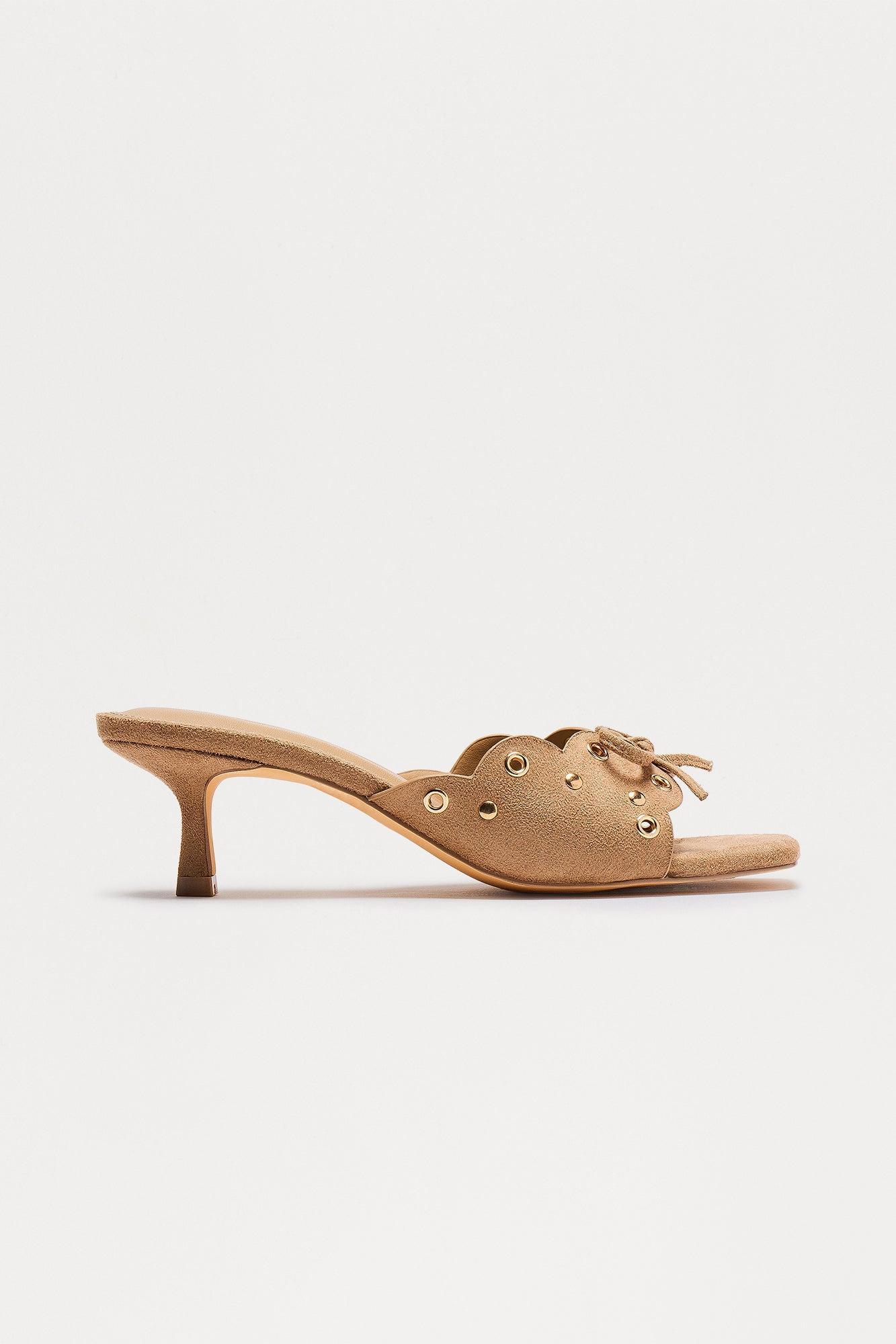 Nerina Grommet Bow Mules - Taupe Product Image