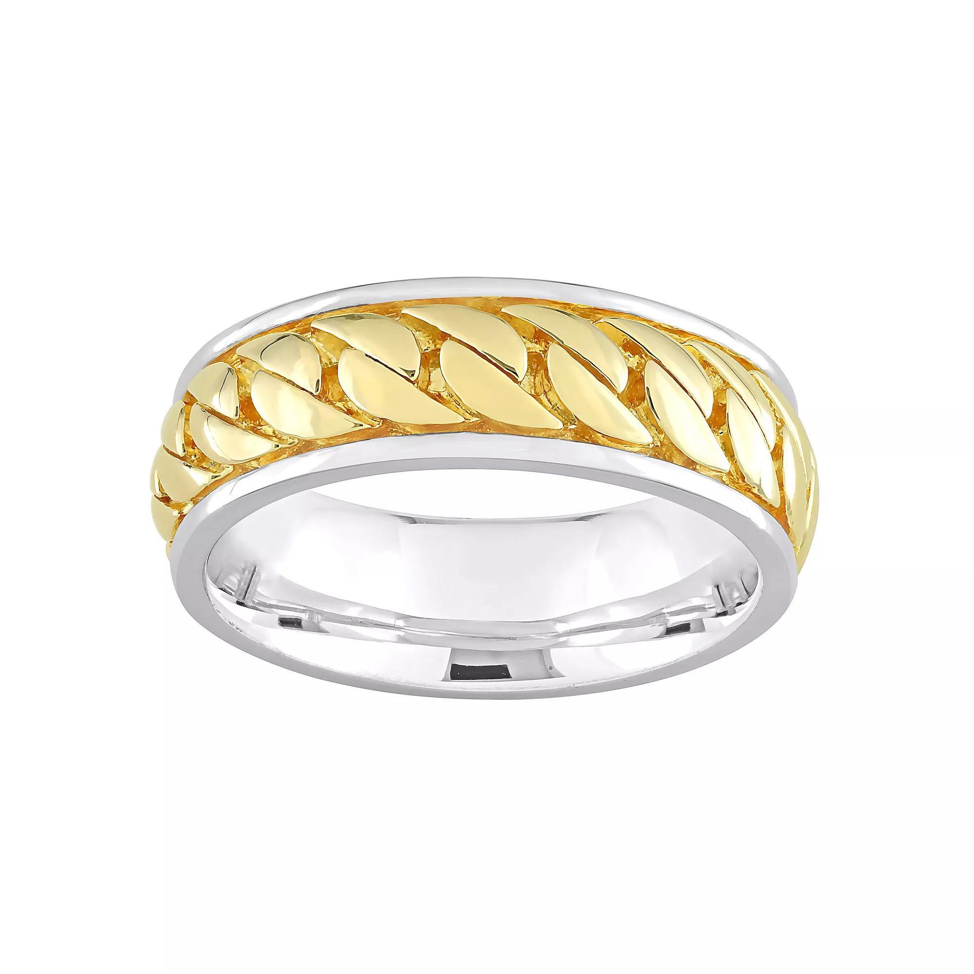 Stella Grace Men's Two Tone Sterling Silver Ribbed Design Ring, Size: 12 Product Image