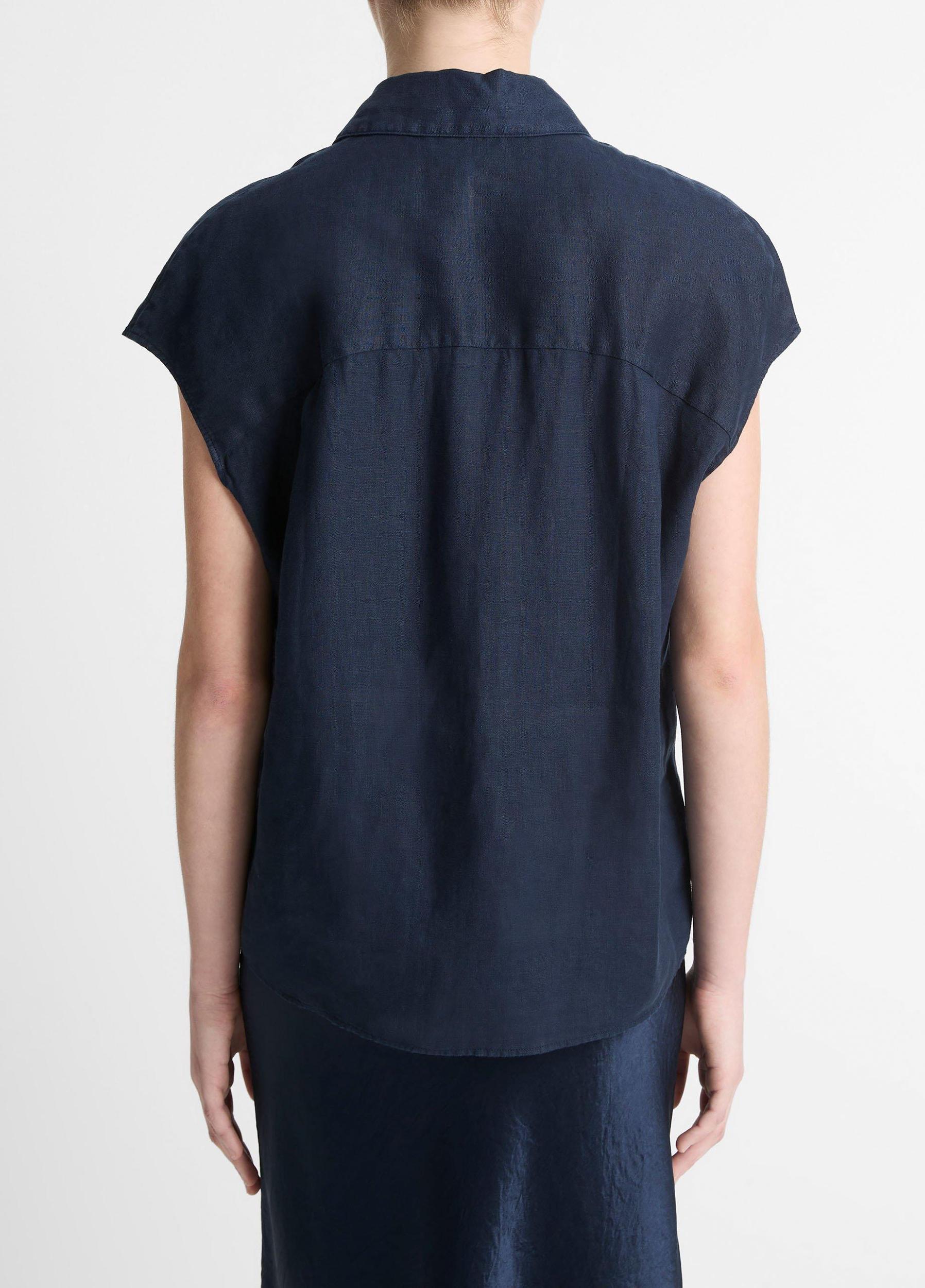 Womens Linen Cap-Sleeve Button-Front Blouse, Sky Mist, Size XXS Vince Product Image