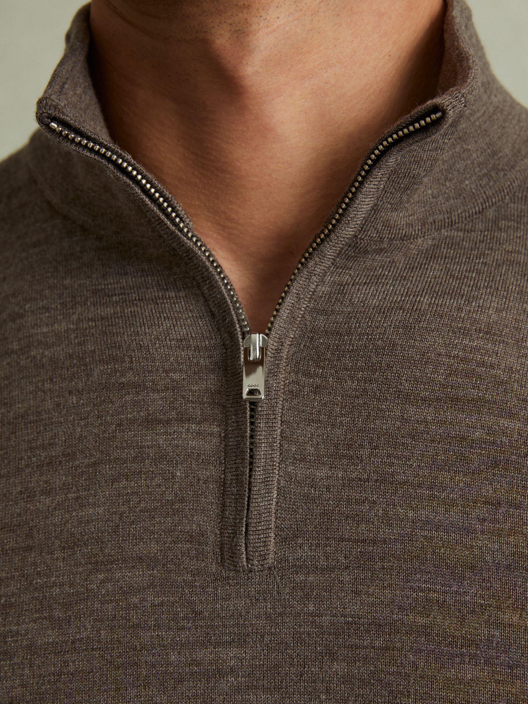 Merino Wool Half-Zip Polo Shirt in Dark Brown Melange Product Image