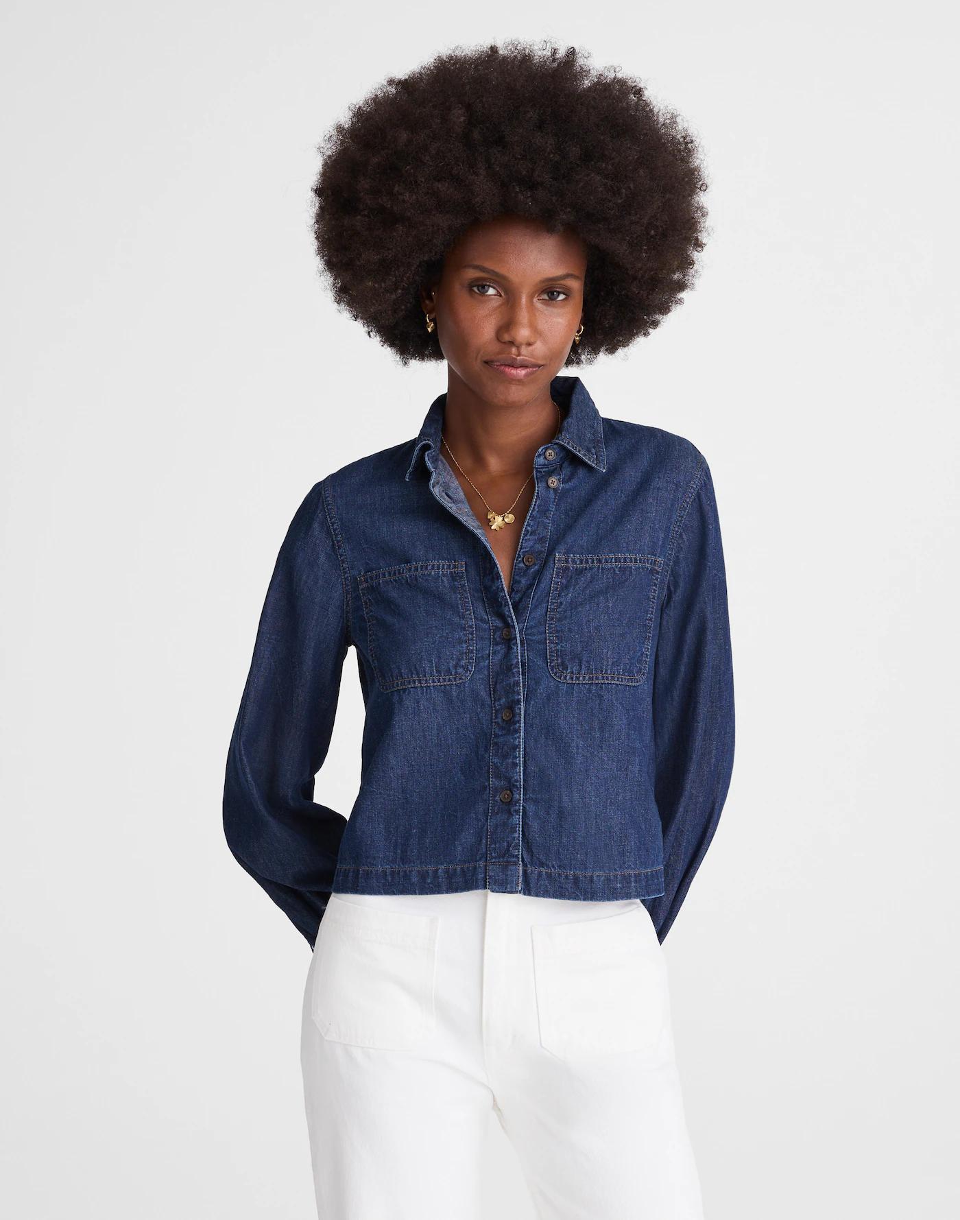 Denim Patch Pocket Button-Up Top Product Image