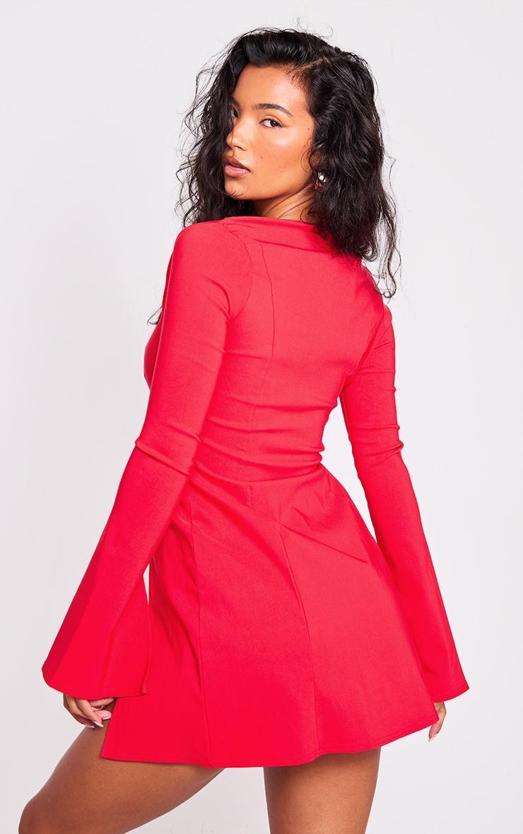 Red Stretch Woven Square Neck Pleated Shift Dress Product Image