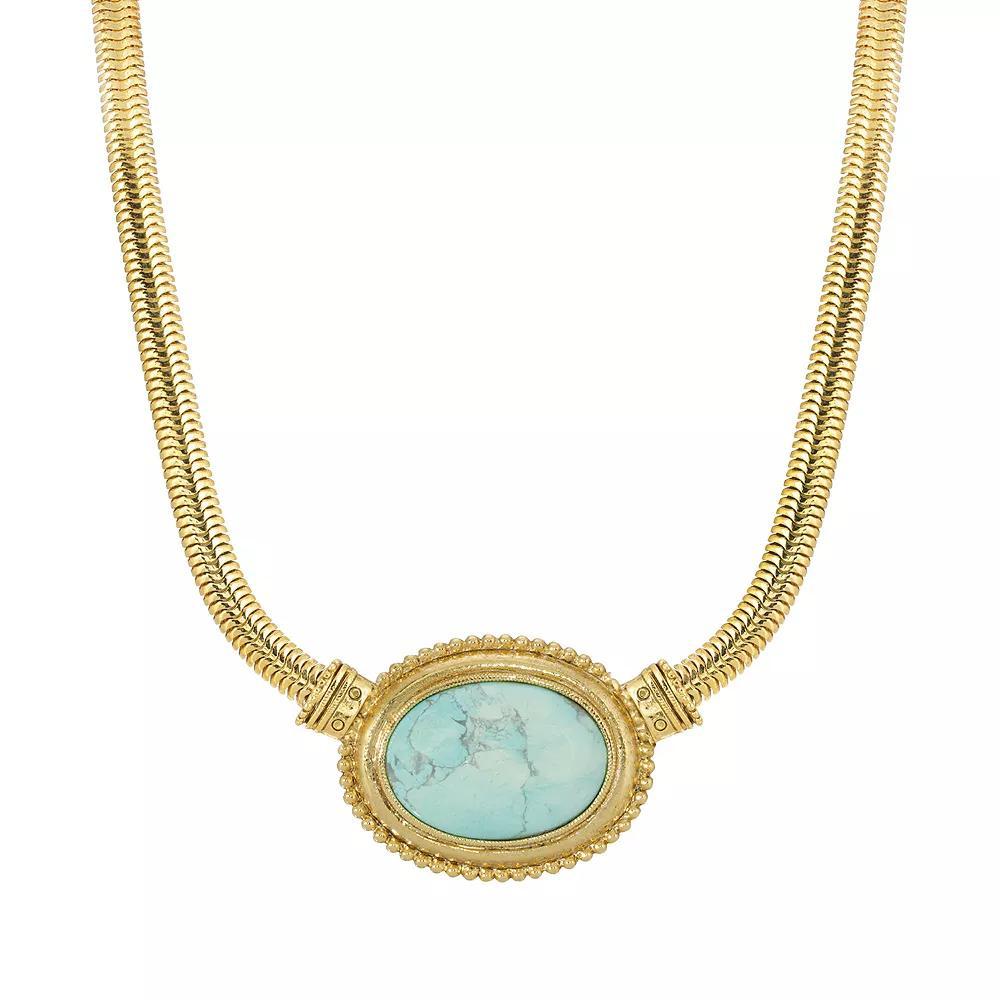 1928 Gold Tone Oval Stone Pendant Necklace, Womens Blue Product Image