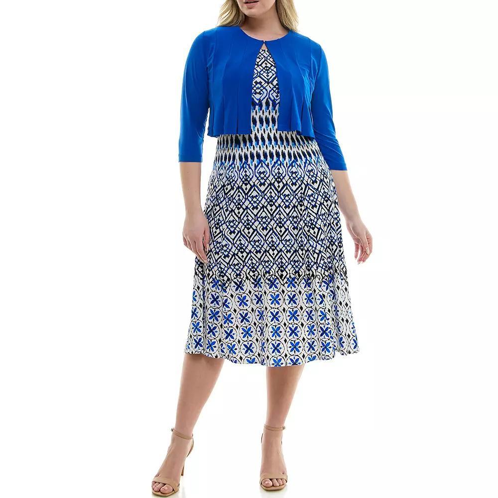 Women's Danny & Nicole 2-Piece Cardigan & Dress Set, Size: 14, Blue Ivory Black Product Image