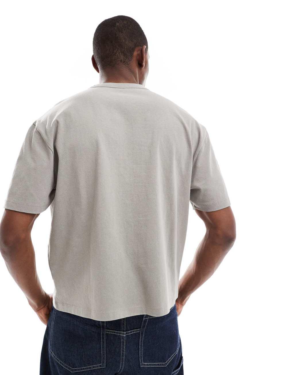 ASOS DESIGN boxy relaxed T-shirt in heavyweight 220gsm washed gray with text embroidery Product Image
